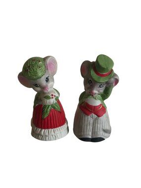 Jasco Hand Painted Mouse Critter Bell Figurines Set of Two Christmas Vintage